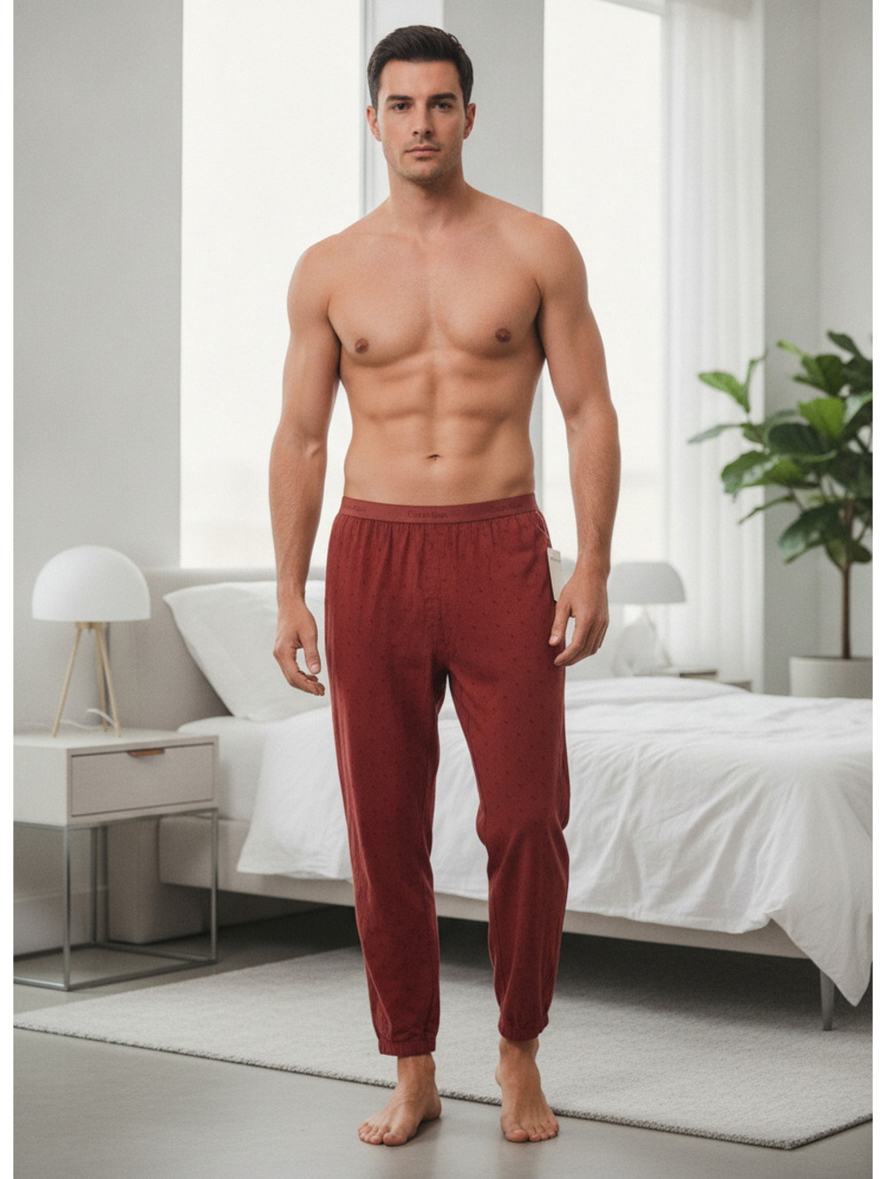 Calvin Klein Men's Lounge Pants in Burgundy with CK Logo